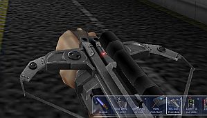 This is a stock mini-crossbow with no enhancements whatsoever (TNM).  The stealth pistol does this as well.
